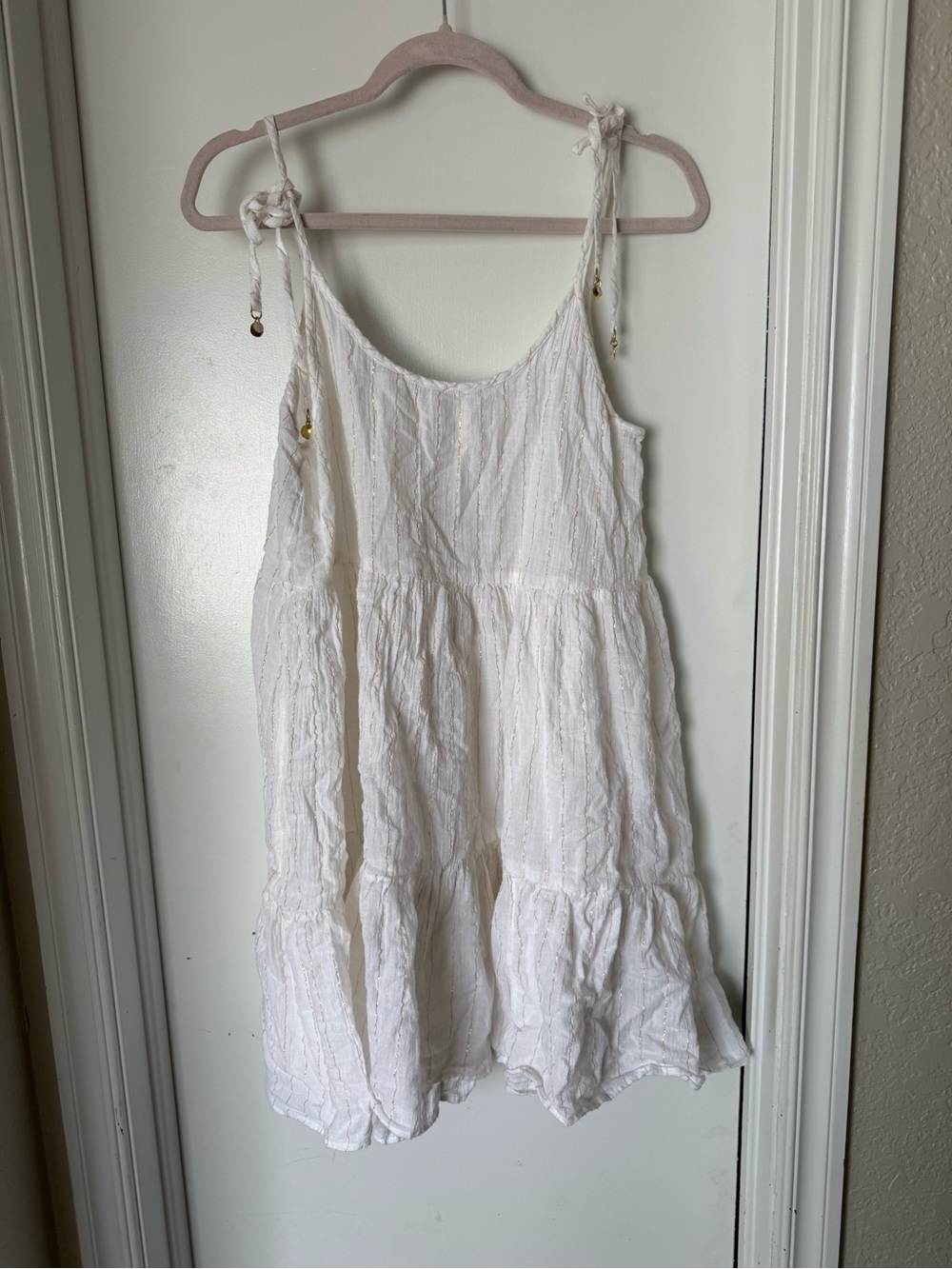 aerie White Tie-Shoulder Tiered Slip Dress